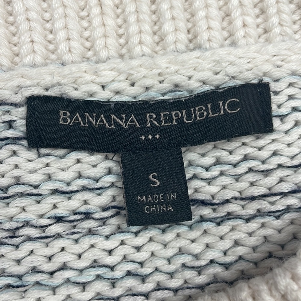 Banana Republic Chunky Knit Crewneck Sweater 100% Cotton Preppy Blue White Small - Picture 9 of 10